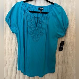 NWT.  Chaps turquoise peasant top. Size Medium